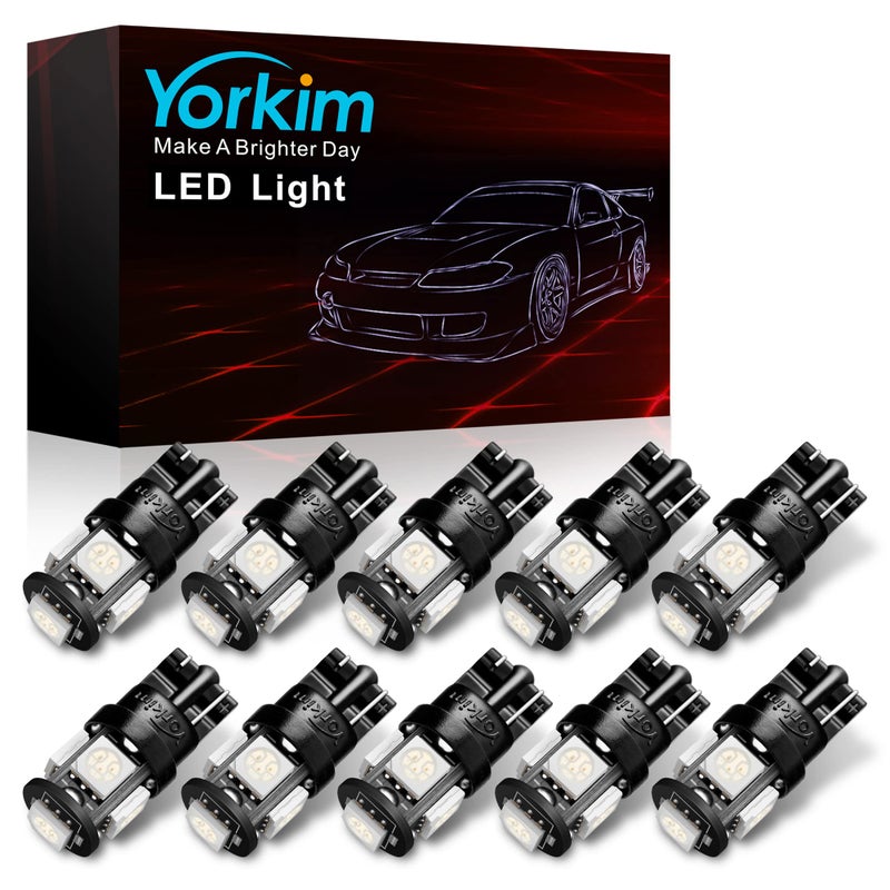 Yorkim مصابيح LED يوركيم 194 خضراء فائقة السطوع الجيل الخامس الجديد، مصابيح LED T10 168 لداخل السيارة، مصابيح القبة، مصابيح الخريطة، مصابيح الباب، مصابيح الترخيص W5W 2825، عبوة من 10 - Image 1
